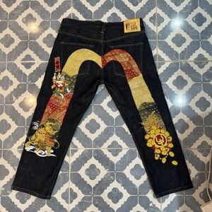 Evisu Black and Gold Straight Leg Jeans
